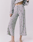 Chaser Brandy Heather Grey Ditsy Embroidery Crop Joggers shown from the front with a relaxed cropped leg and soft waffle knit texture