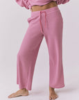 Chaser Brandy Crop Joggers in Sugar Magnolia shown from the front featuring a waffle knit texture, cropped leg, and adjustable drawstring waistband