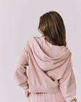 Chaser Abilene Honey Peach Zip Up hoodie shown from behind featuring the relaxed hood and easy drape in Honey Peach