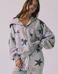 Chaser You’re A Star Zip Up Hoodie in Heather Grey featuring an allover star print zip front and relaxed cropped fit