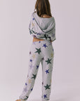 Full body back view of the Chaser You’re A Star Pants in Heather Grey styled with the matching You’re A Star Zip Up Hoodie for a coordinated lounge set