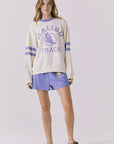 Chaser Malibu Track Long Sleeve in Starry White paired with matching Malibu Track Shorts in Soft Blue for a complete vintage inspired set