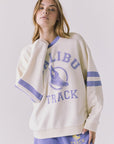 Chaser Malibu Track Long Sleeve Starry White with Soft Blue collar and Malibu Track graphic styled casually with athletic inspired silhouette