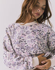 Chaser Vintage Paisley Long Sleeve in Starry White close view highlighting pastel paisley print and ribbed cuff