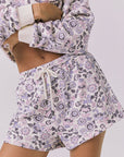  Chaser Vintage Paisley Shorts in Story White close front view featuring elastic drawstring waistband and relaxed fit