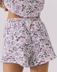 Chaser Vintage Paisley Shorts in Story White back view featuring elastic waistband and relaxed silhouette