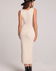 Back view of a woman wearing the Chaser   Gracelyn Antique White Dress on a neutral background