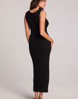 Back view of a woman wearing the Chaser  Gracelyn Black Dress on a neutral background