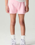 Front view of a girl wearing the Chaser Multi Stripes Shorts Girls Shorts on a neutral background