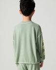 Back front view of a boy wearing the Chaser Touchdown Boys Tee on a neutral background with shirt