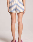 Back view of a woman wearing the Chaser French Riviera Stripe Harper Shorts 
