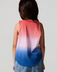 Back view of a girl wearing the Chaser Fruit Popsicle Tank on a neutral background