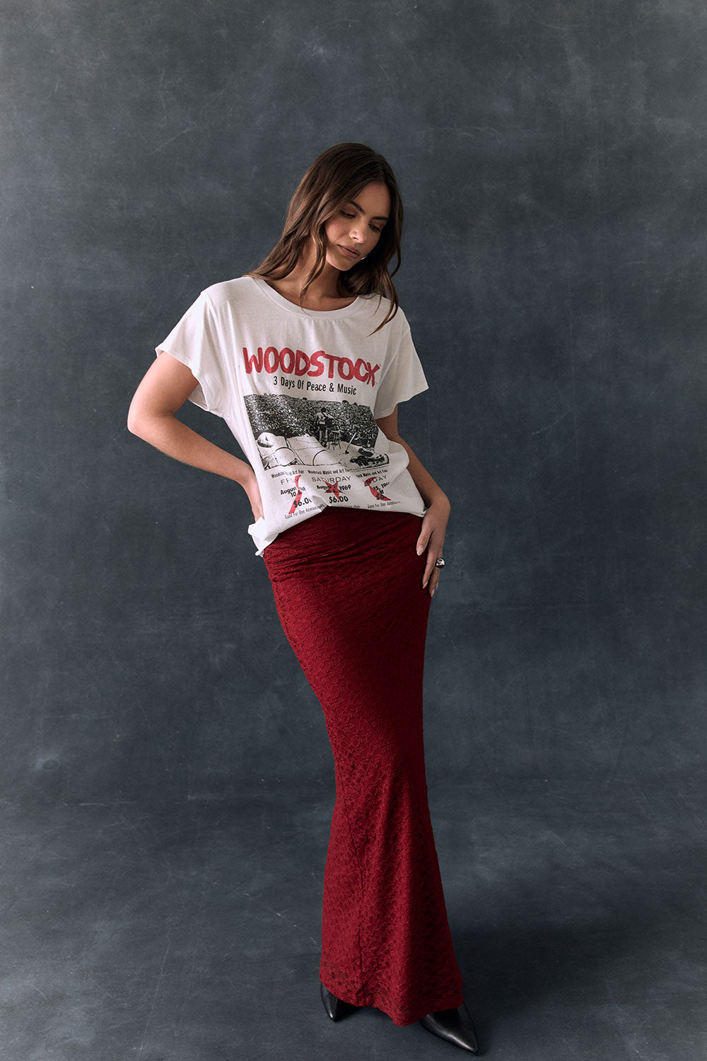 Woodstock Peace And Music Ticket Tee Womens chaserbrand
