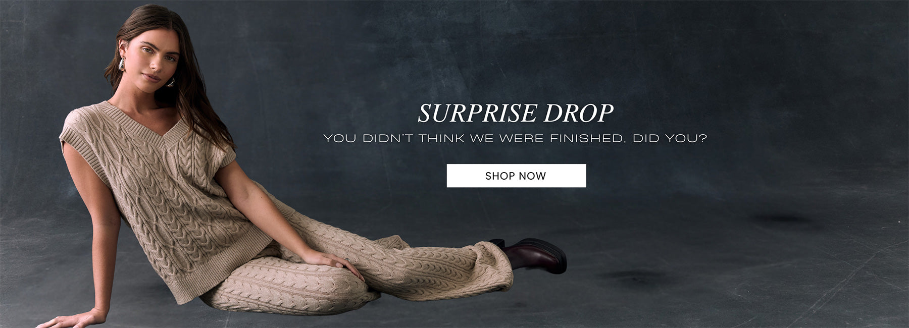 Woman sitting on a dark gray background with text overlay promoting Chasers last Fall Delivery