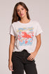 Front view of a woman wearing the Chaser   The Rolling Stones Wild Horses Tee and black jeans on a neutral background