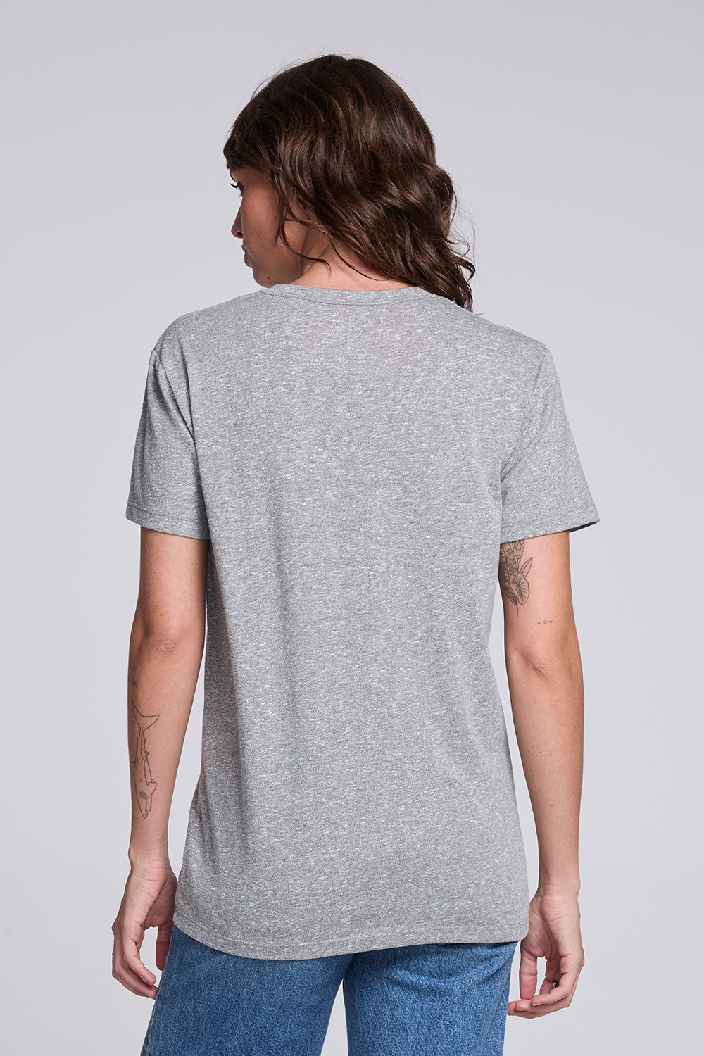 Back view of Chaser USA Flag Oversized Tee in Streaky Grey with relaxed oversized silhouette
