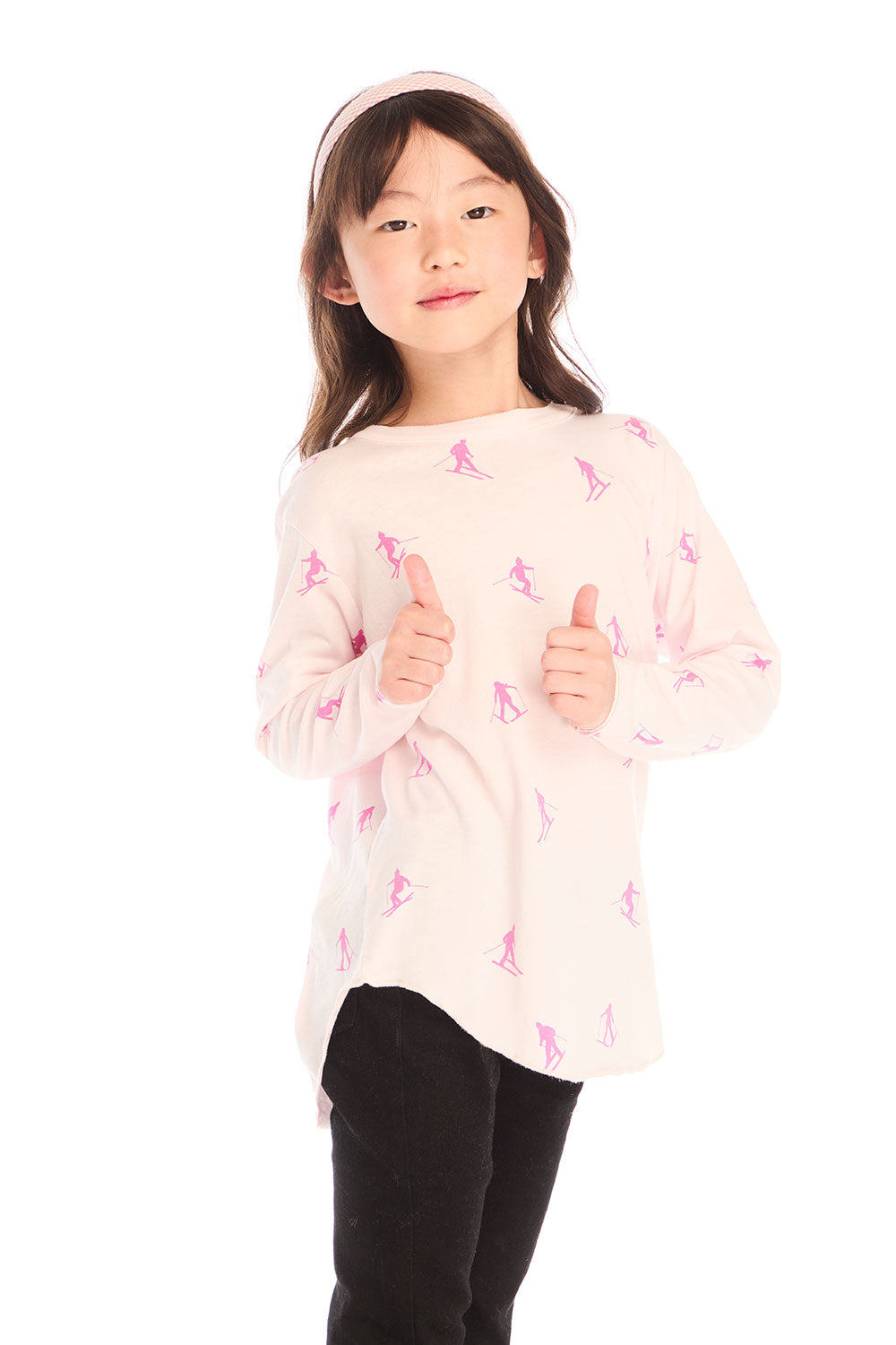 Allover Pink Skiers Long Sleeve Girls chaserbrand
