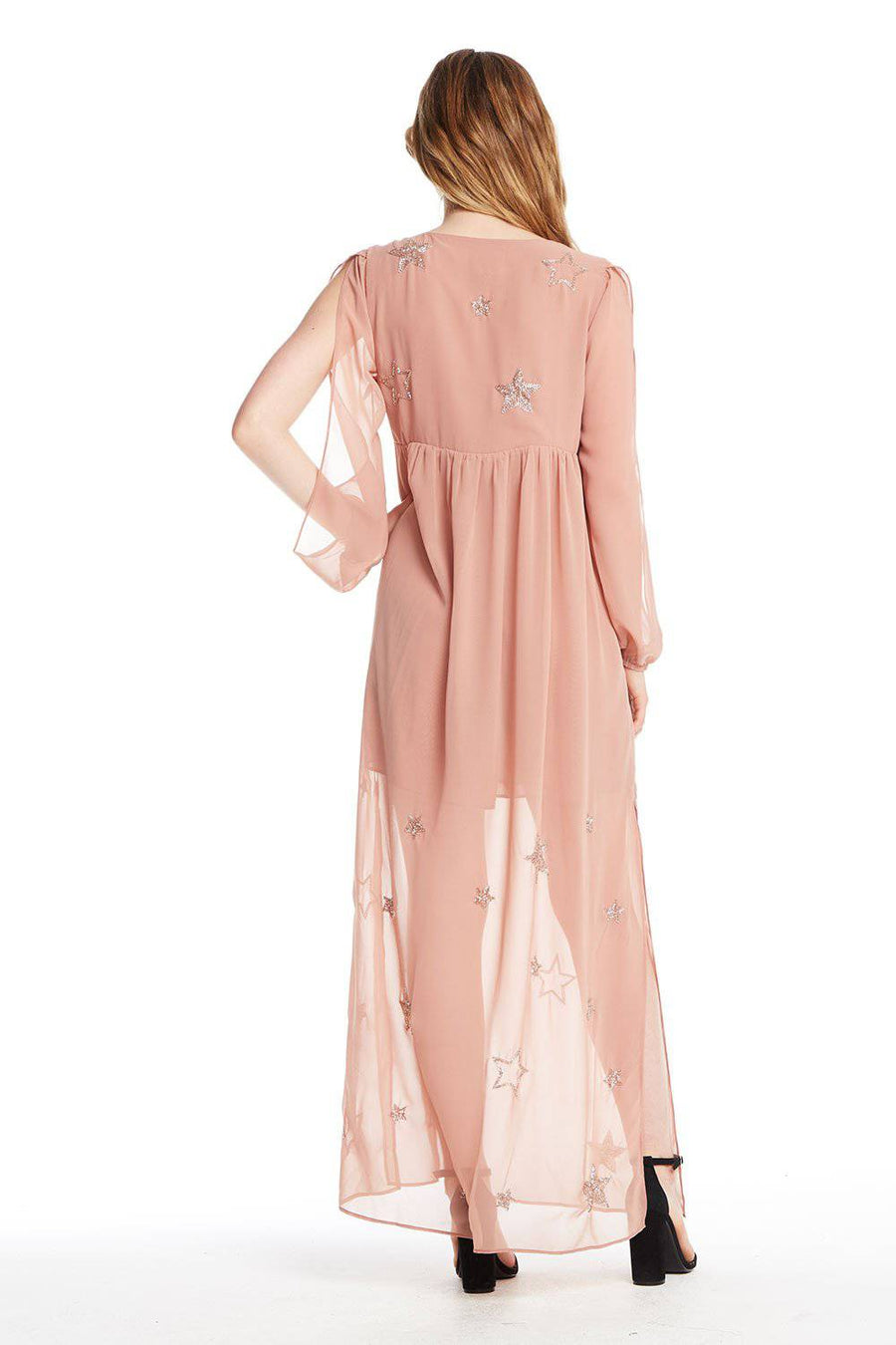 BEADED STAR L/S V NECK MAXI DRESS WOMENS chaserbrand