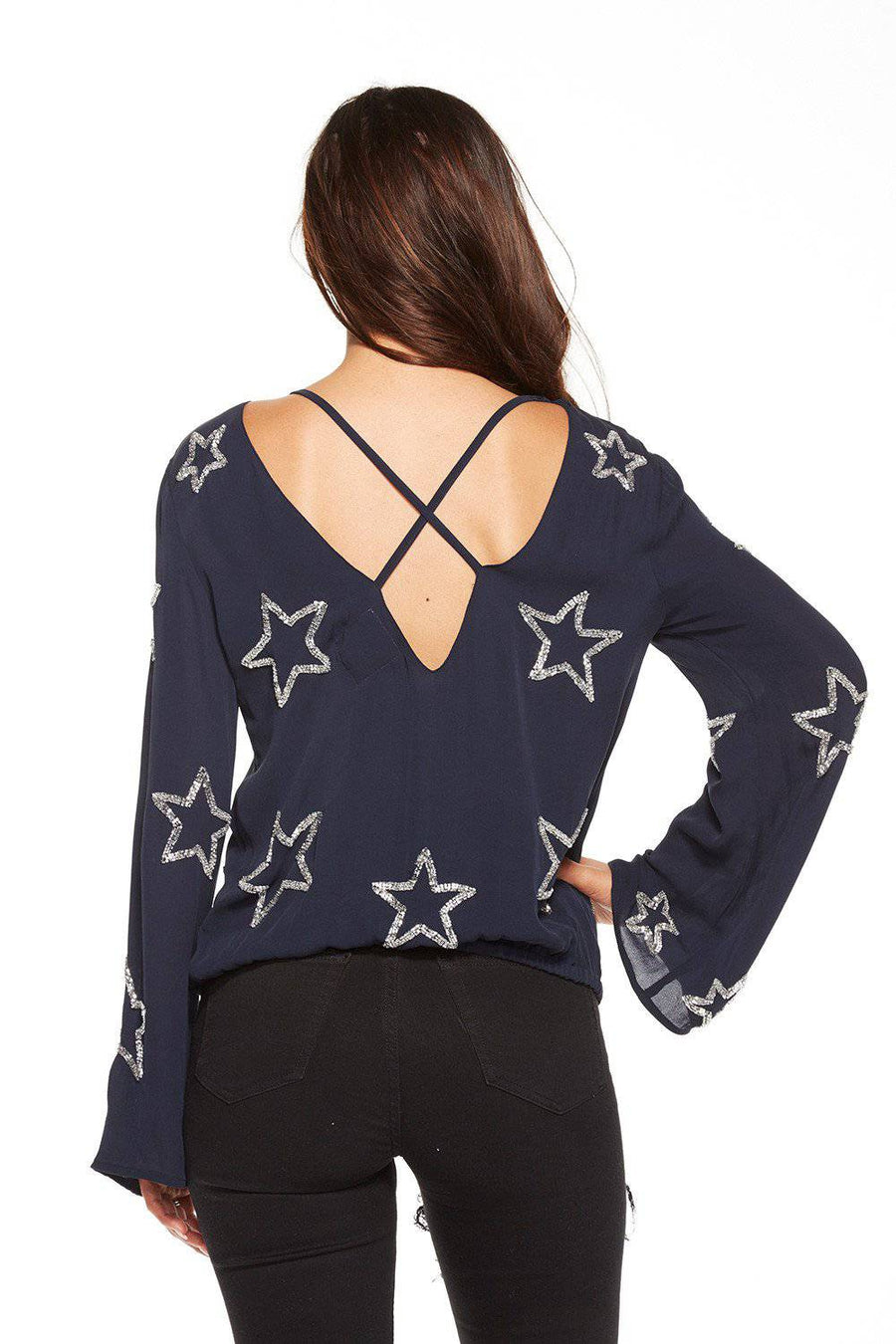 BEADED STARS BELL SLEEVE TOP WOMENS chaserbrand