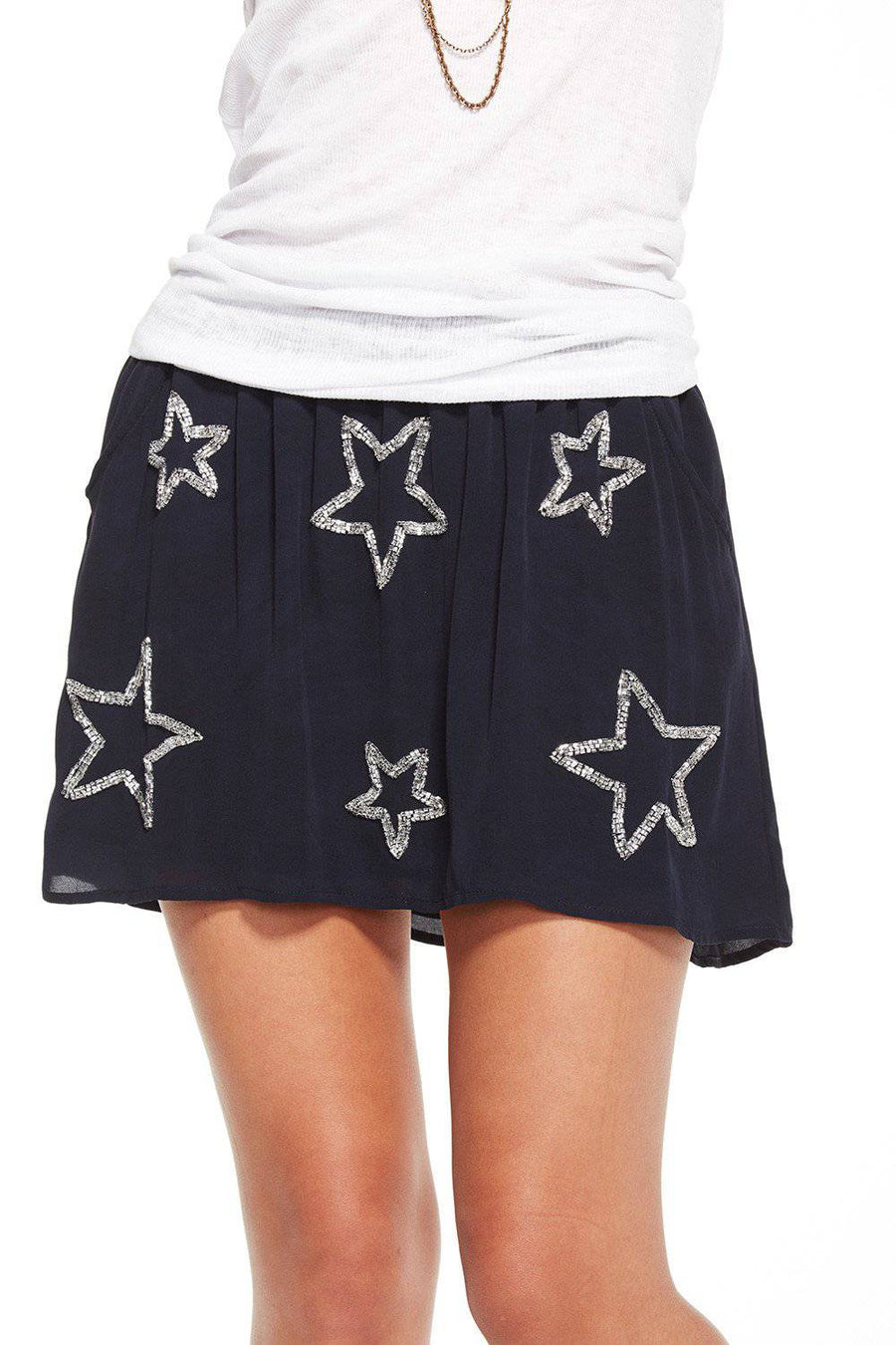 BEADED STARS HI-LO MINI SKIRT WOMENS chaserbrand