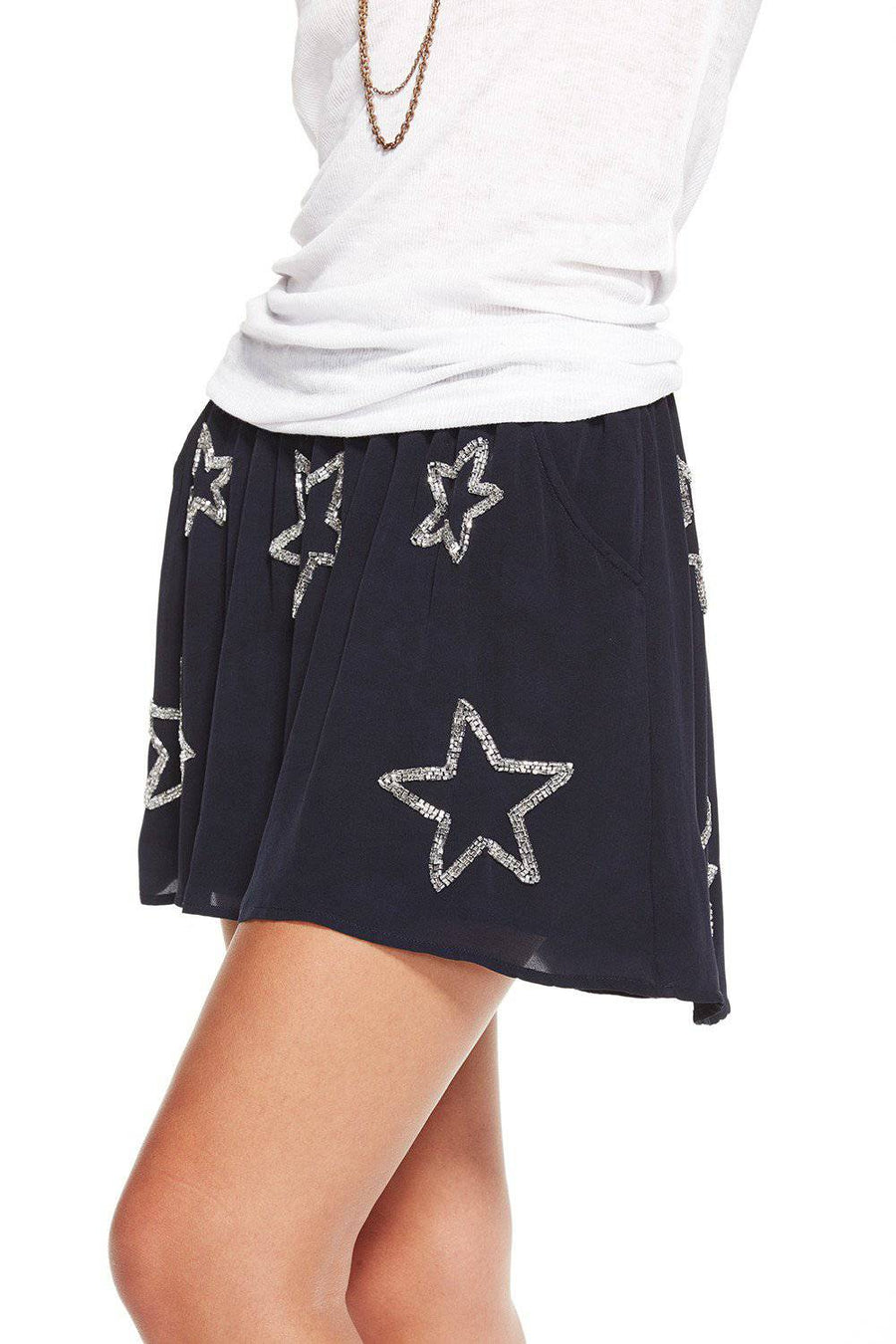 BEADED STARS HI-LO MINI SKIRT WOMENS chaserbrand