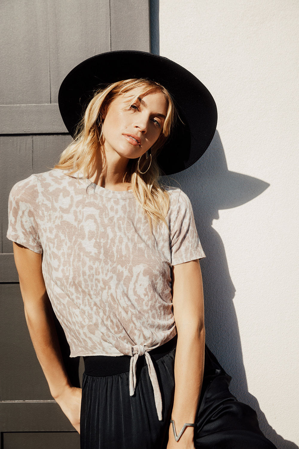 Linen Jersey Cropped Short Sleeve Tie Front Tee WOMENS - chaserbrand