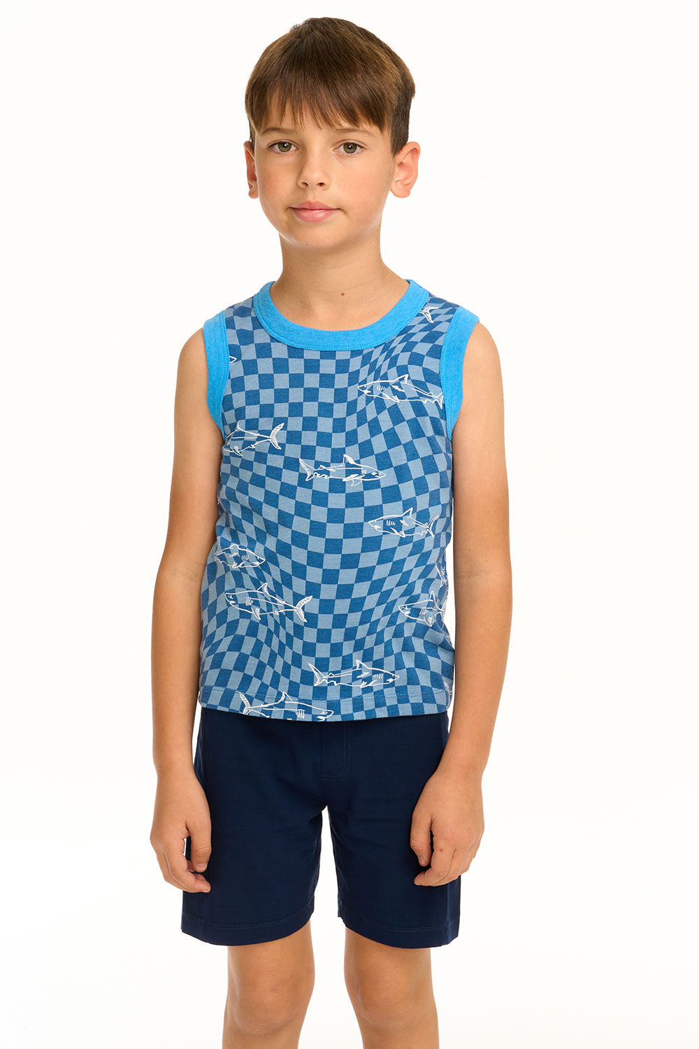 Boy&#39;s Checkered Shark Recycled Vintage Jersey Tank BOYS chaserbrand
