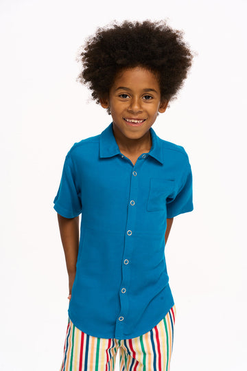 Walker Short Sleeve Pocket Shirt - Mykonos Blue BOYS chaserbrand