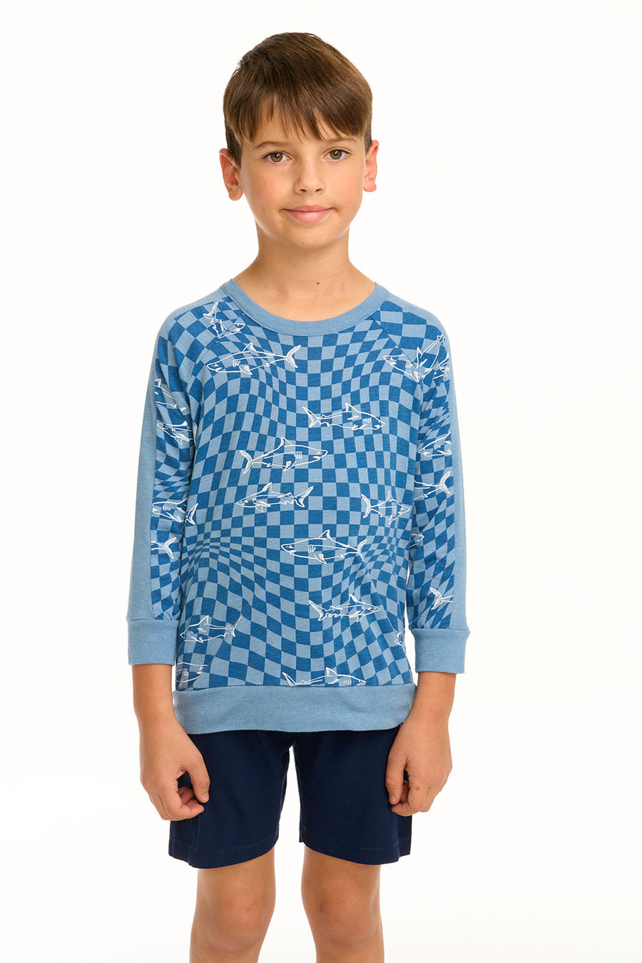 Boy's Checkered Shark Raglan Pullover BOYS chaserbrand