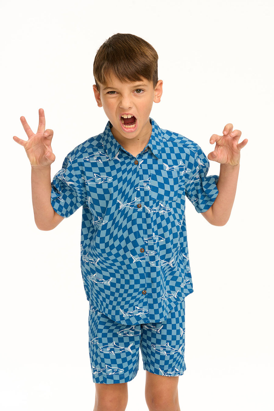 Boy's Checkered Shark Collared Button Down Shirt BOYS chaserbrand