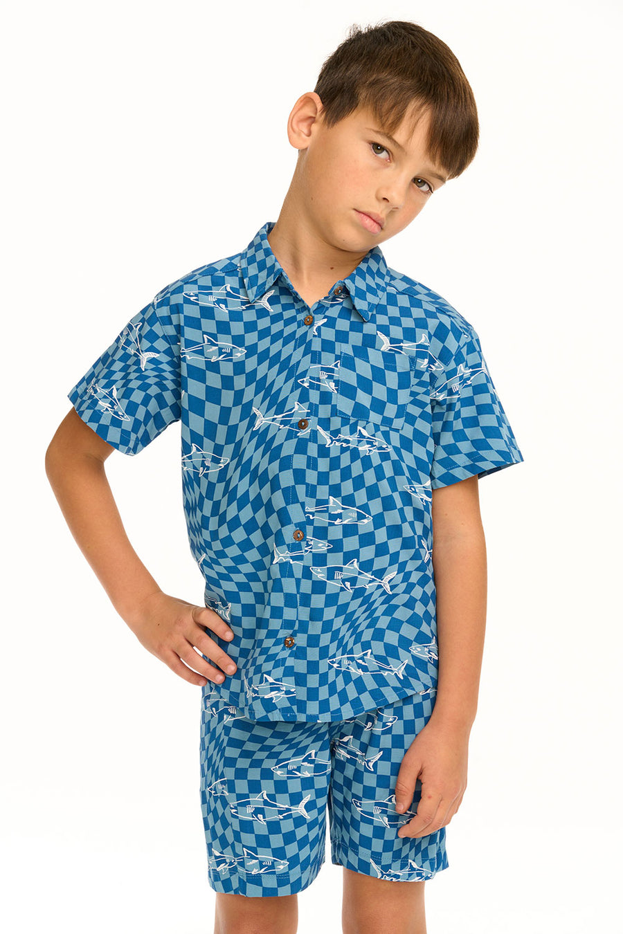 Boy's Checkered Shark Collared Button Down Shirt BOYS chaserbrand