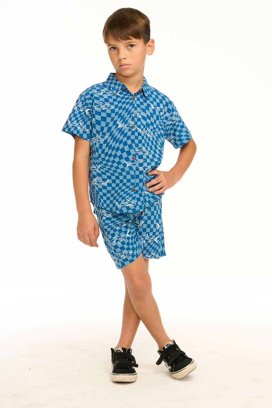 Boy's Checkered Shark Collared Button Down Shirt BOYS chaserbrand