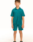 Boy's Lake Green Terry Cloth Button Down Collared Shirt BOYS chaserbrand