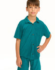 Boy's Lake Green Terry Cloth Button Down Collared Shirt BOYS chaserbrand