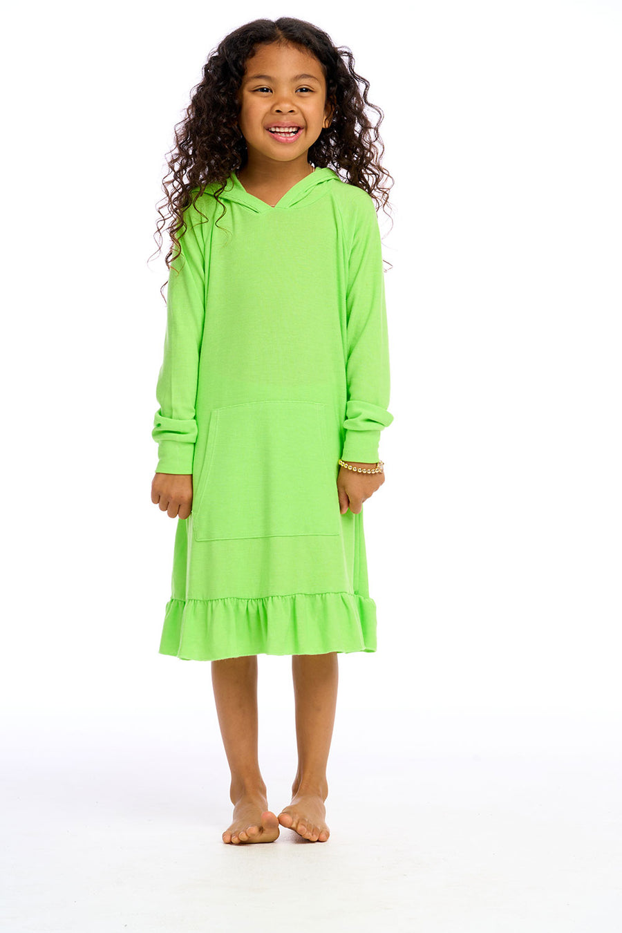 Cozy Knit Long Sleeve Hooded Ruffle Hem Dress Girls chaserbrand
