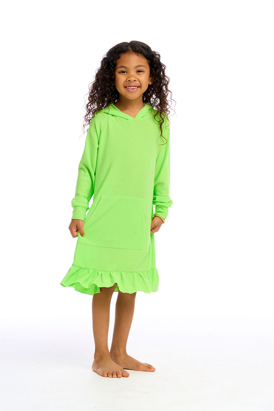 Cozy Knit Long Sleeve Hooded Ruffle Hem Dress Girls chaserbrand