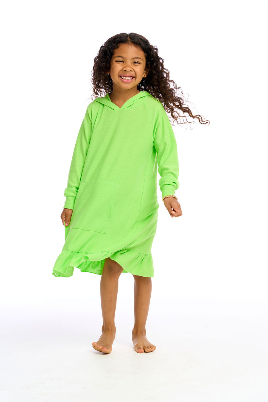 Cozy Knit Long Sleeve Hooded Ruffle Hem Dress Girls chaserbrand
