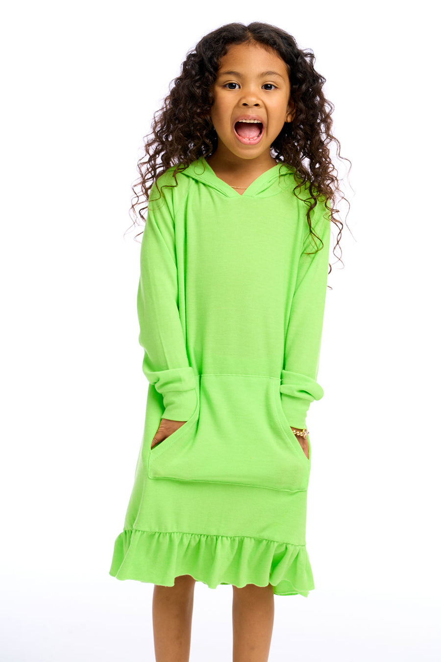 Cozy Knit Long Sleeve Hooded Ruffle Hem Dress Girls chaserbrand
