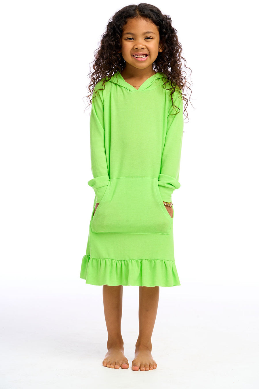 Cozy Knit Long Sleeve Hooded Ruffle Hem Dress Girls chaserbrand