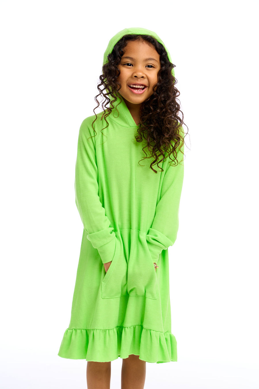 Cozy Knit Long Sleeve Hooded Ruffle Hem Dress Girls chaserbrand