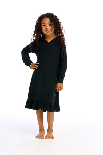 Cozy Knit Long Sleeve Hooded Ruffle Hem Dress Girls chaserbrand