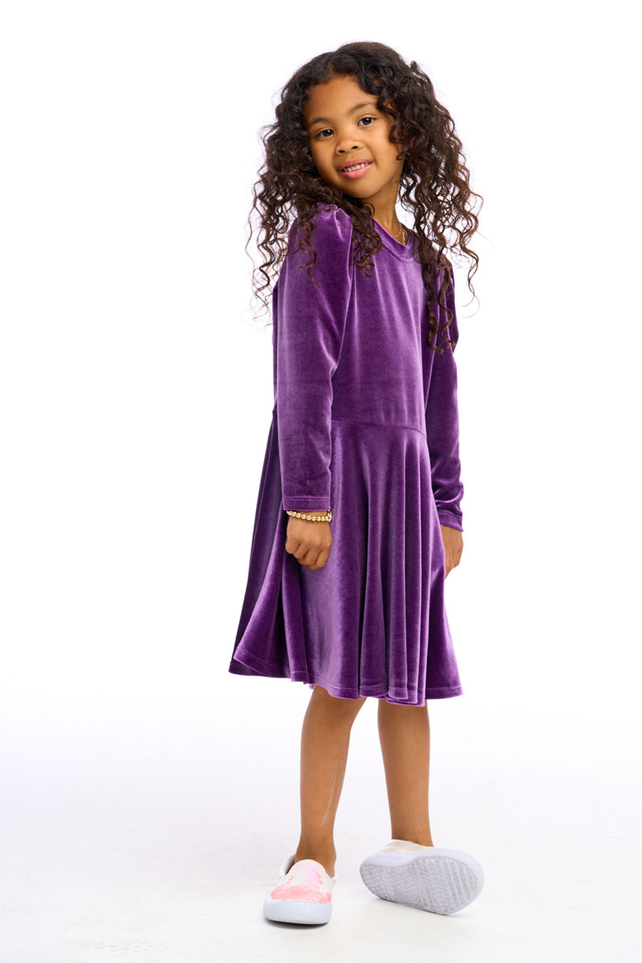 Stretch Velvet Bow Detail Puff Sleeve Dress Girls chaserbrand