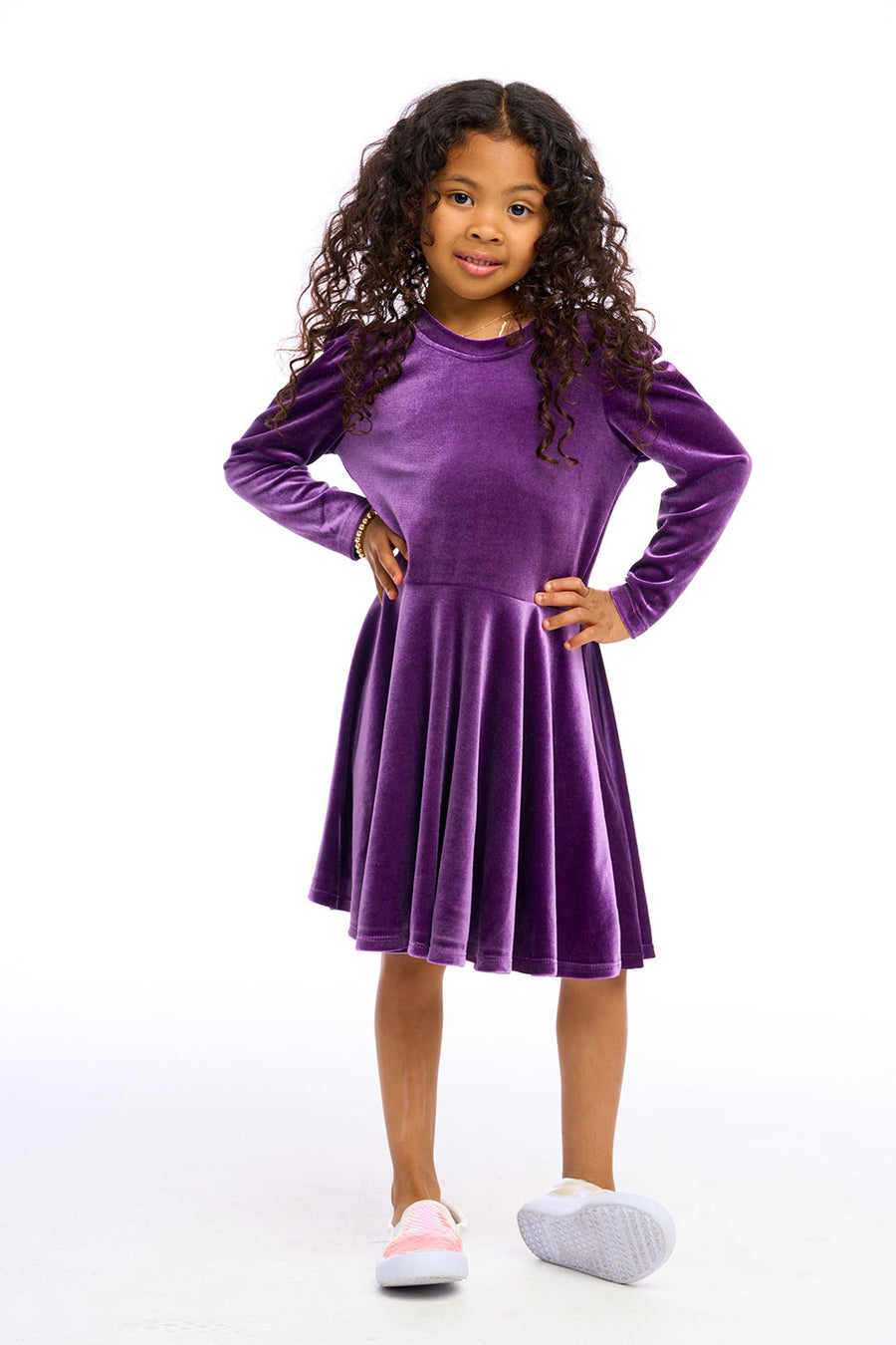 Stretch Velvet Bow Detail Puff Sleeve Dress Girls chaserbrand
