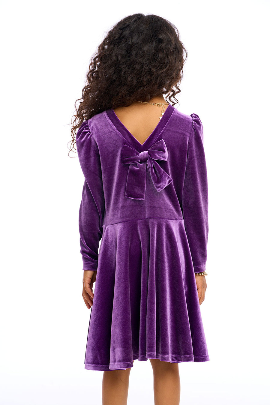 Stretch Velvet Bow Detail Puff Sleeve Dress Girls chaserbrand