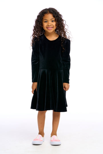 Stretch Velvet Bow Detail Puff Sleeve Dress Girls chaserbrand