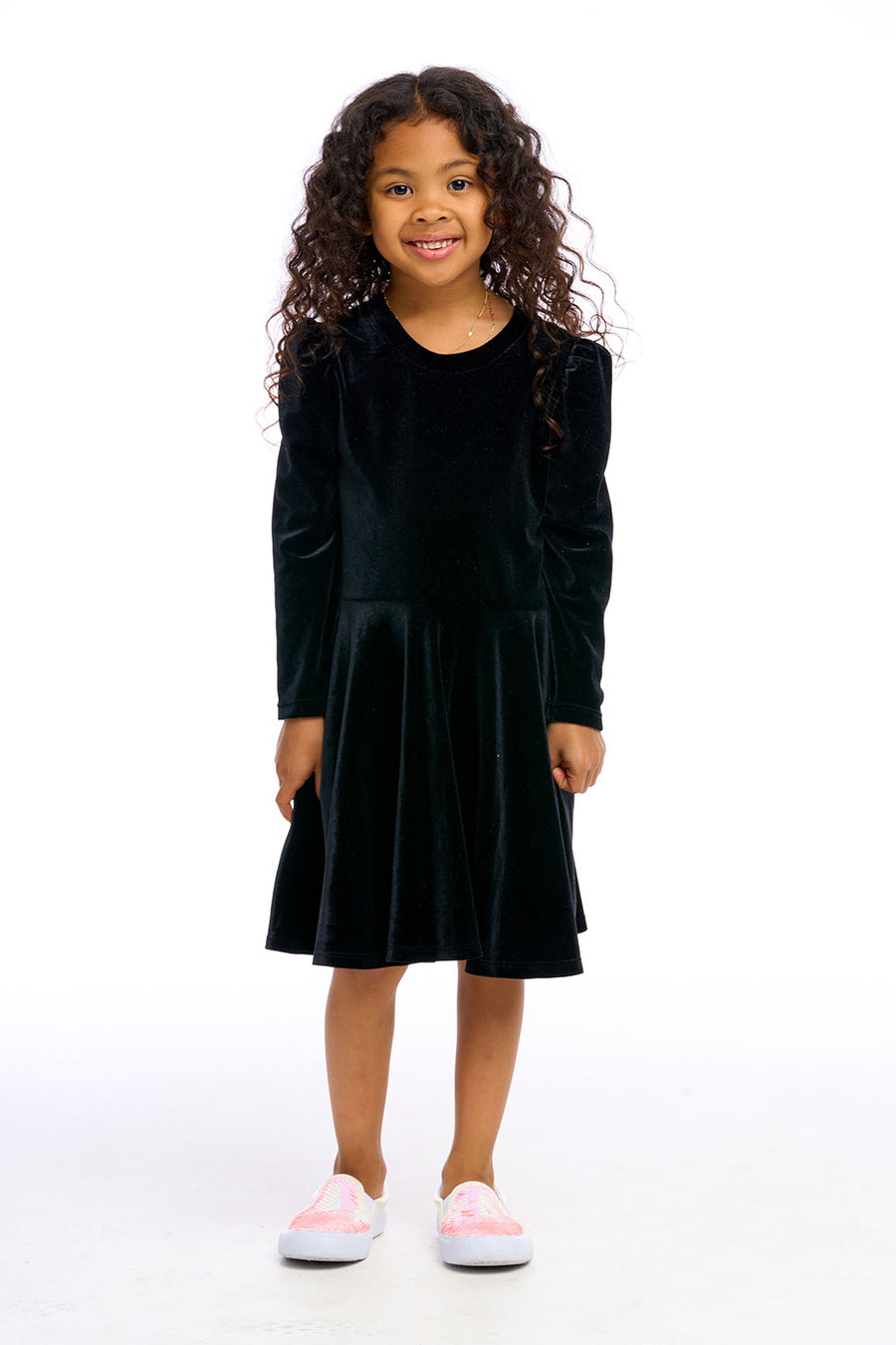 Stretch Velvet Bow Detail Puff Sleeve Dress Girls chaserbrand