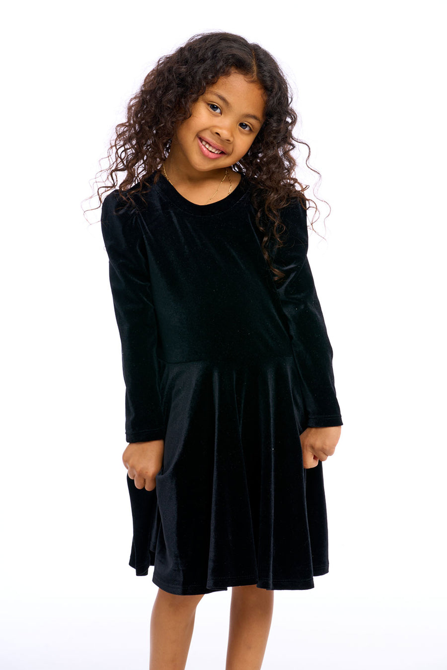 Stretch Velvet Bow Detail Puff Sleeve Dress Girls chaserbrand