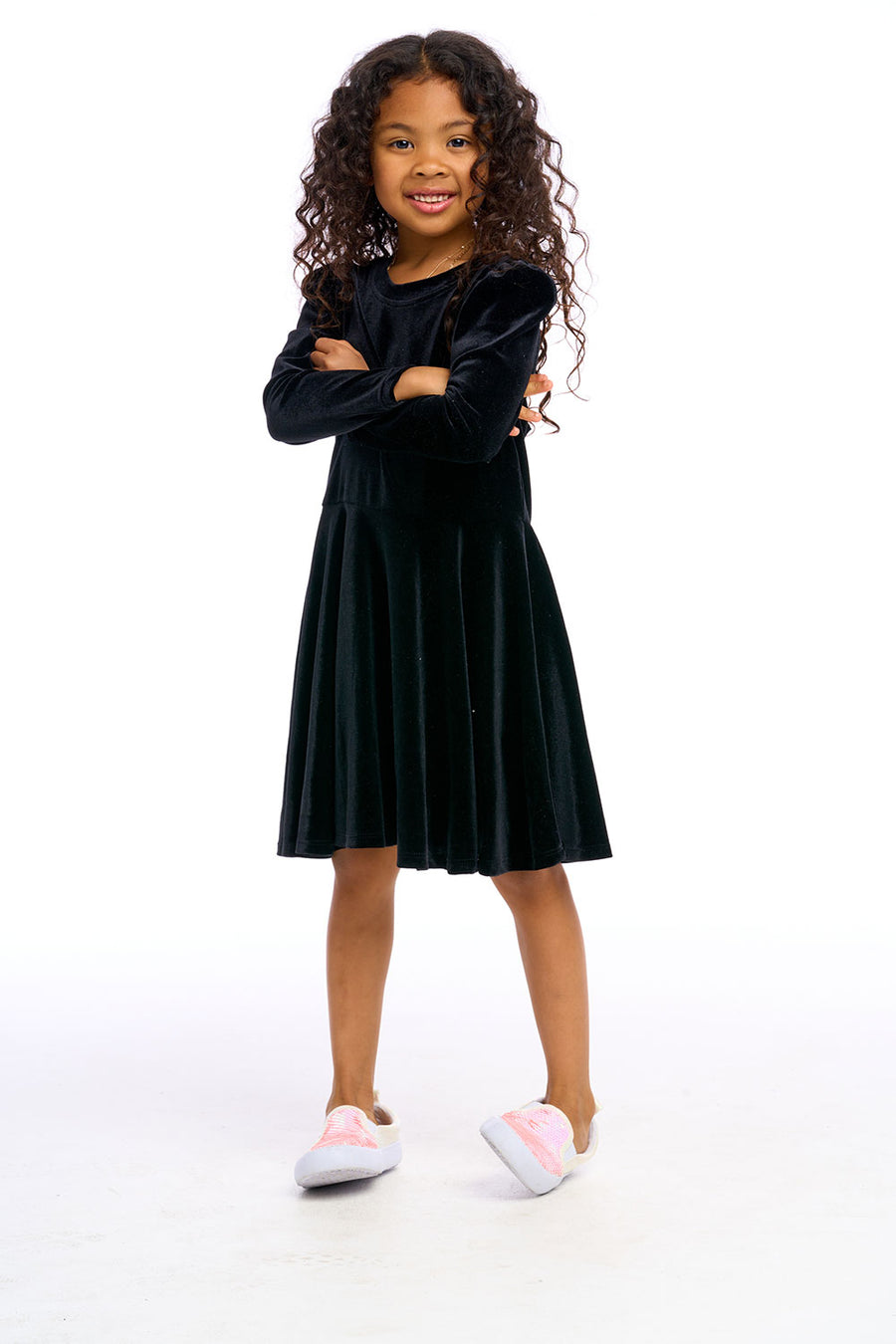 Stretch Velvet Bow Detail Puff Sleeve Dress Girls chaserbrand