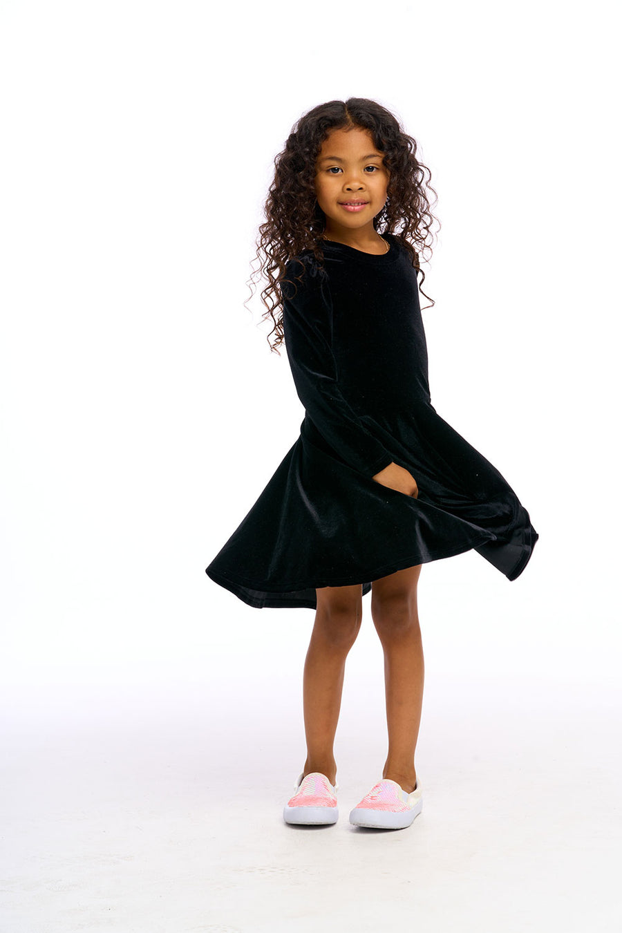 Stretch Velvet Bow Detail Puff Sleeve Dress Girls chaserbrand