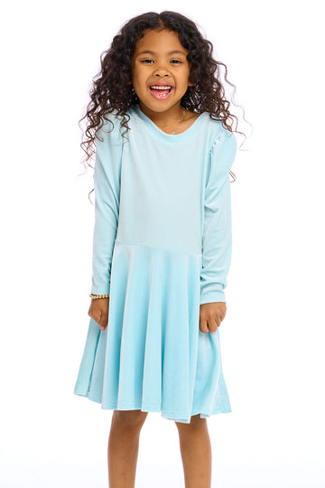Stretch Velvet Bow Detail Puff Sleeve Dress Girls chaserbrand